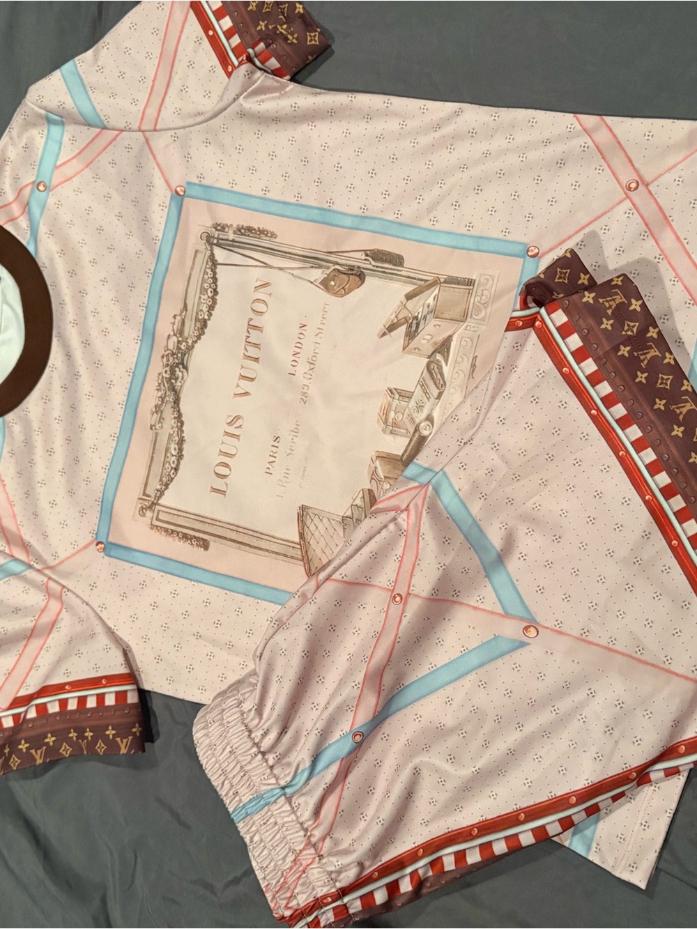 Designer Style Pink & Blue Silk Scarf Print Top and shirt set  size -L